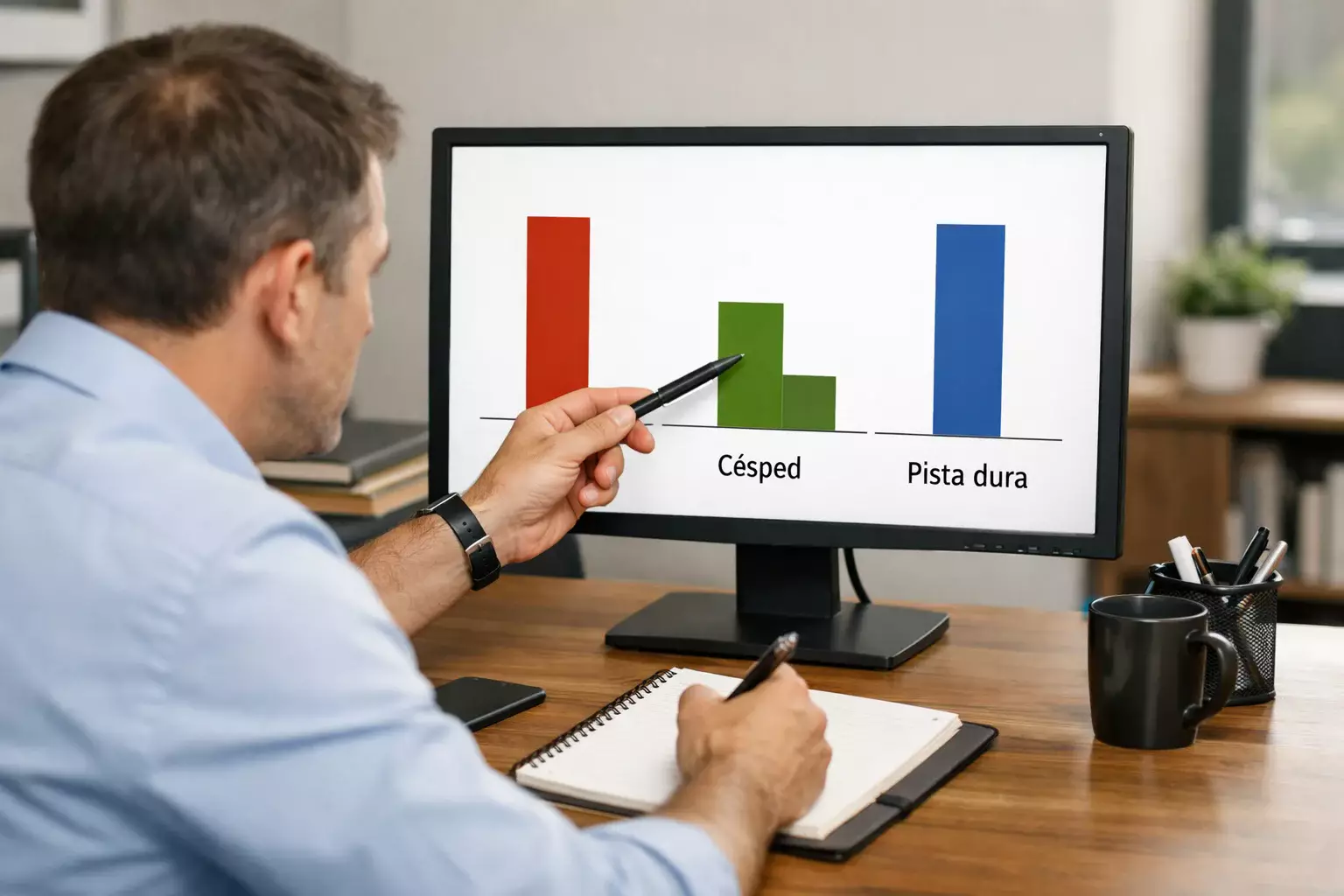 Analista deportivo comparando estadísticas de tenistas en diferentes superficies