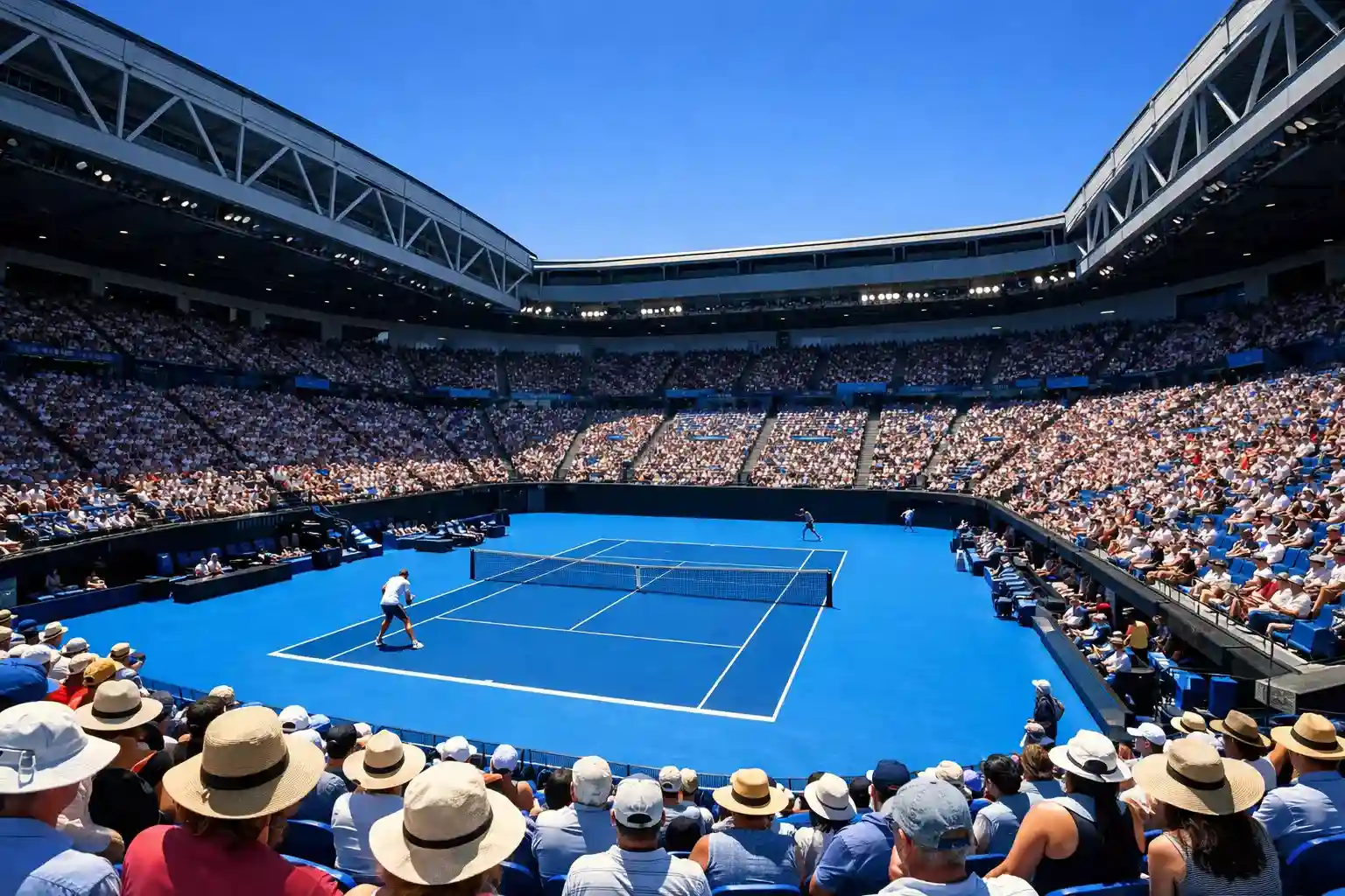 Pista central del Australian Open en Melbourne bajo el sol de verano
