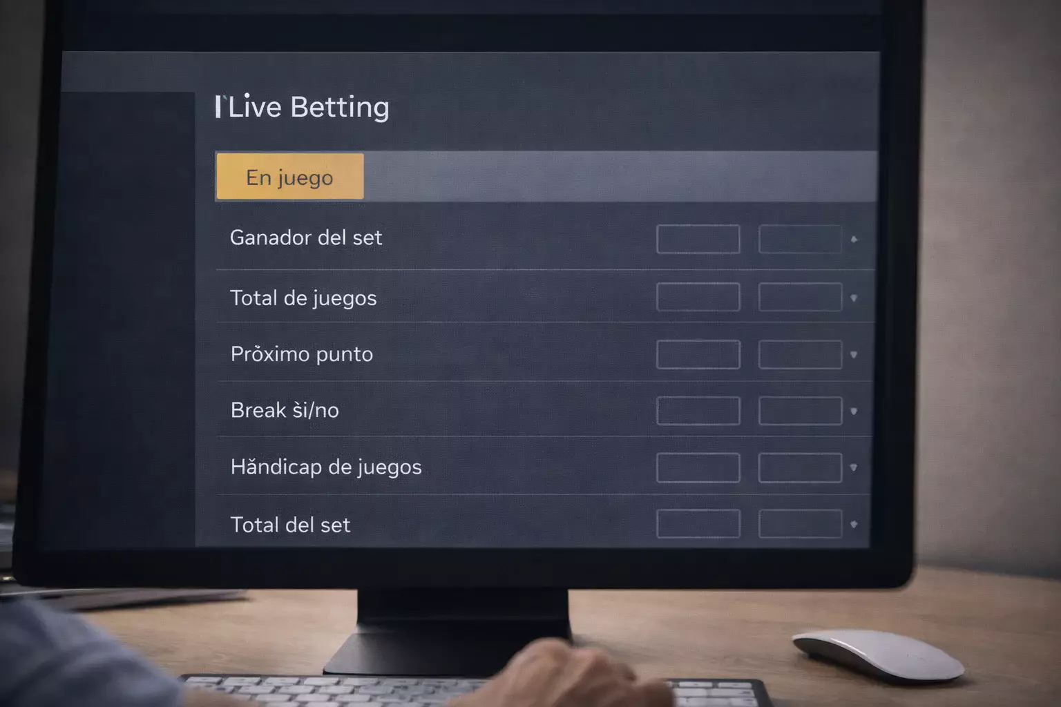 Pantalla mostrando diferentes opciones de mercados de apuestas deportivas